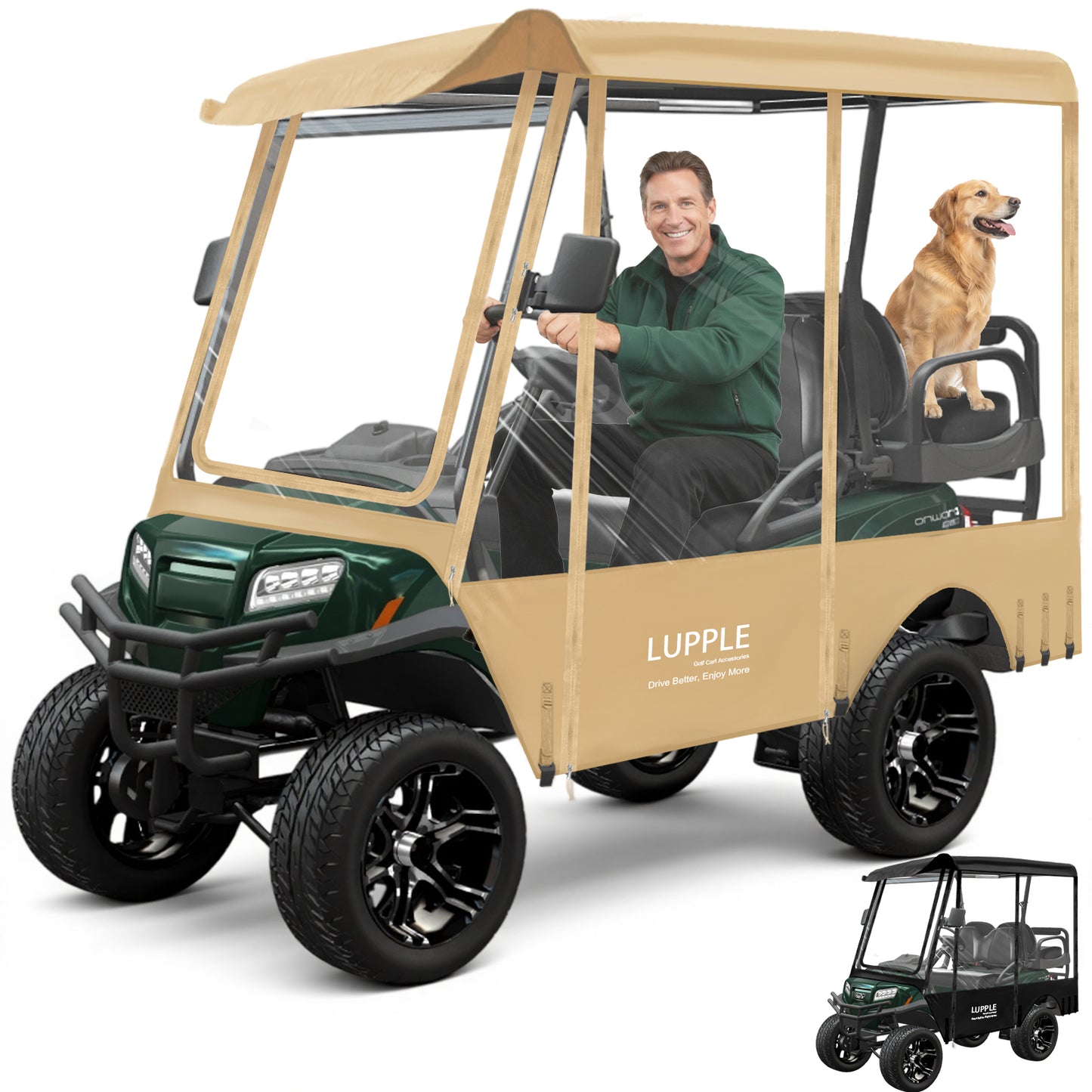 Universal 4 Passenger Golf Cart Enclosure 86.6" Extended Roof for EZGO Yamaha Club Car Evolution, 600D Waterproof & Windproof Rain Cover, 4-Sided Clear PVC Window for All-Weather Winter Driving