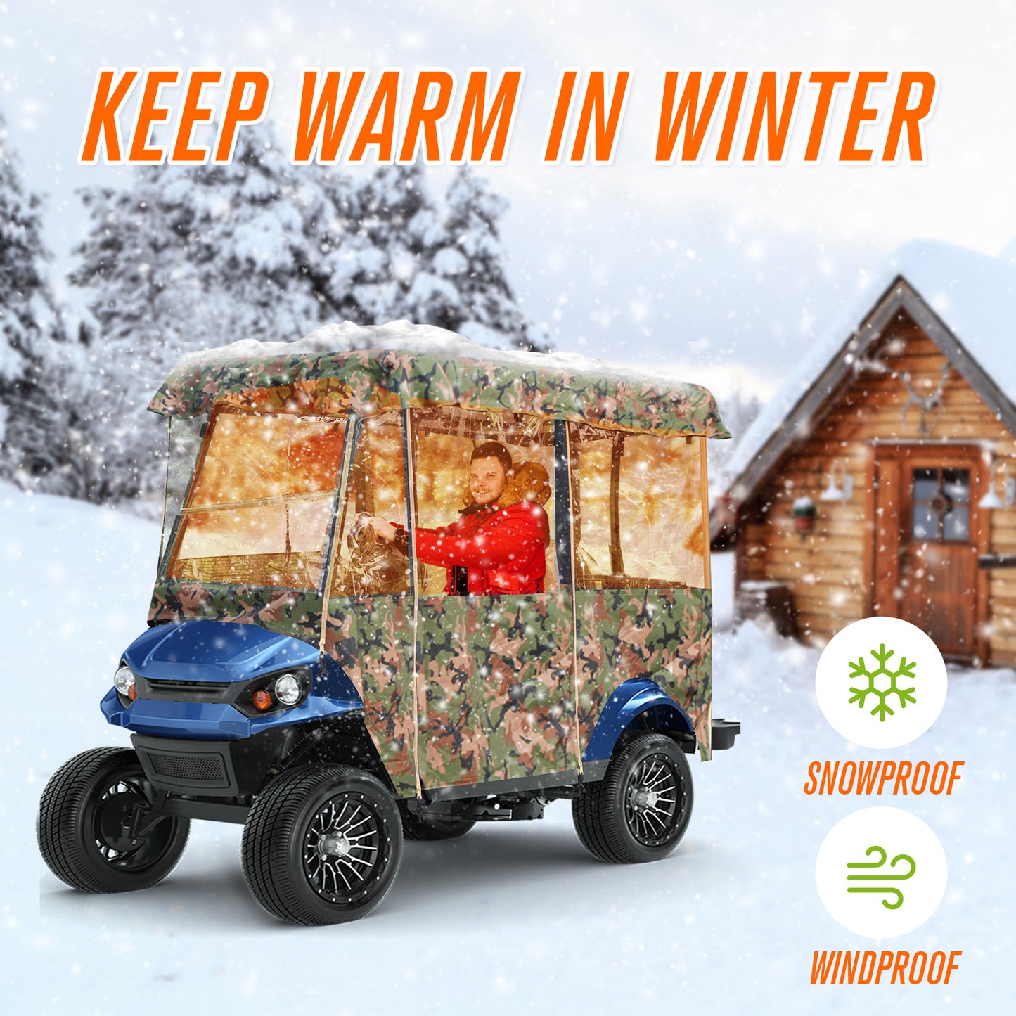 Camo Golf Cart Enclosures 4 Passenger Extended Roof, Universal Golfcart Poncho for Club Car Ezgo Yamaha