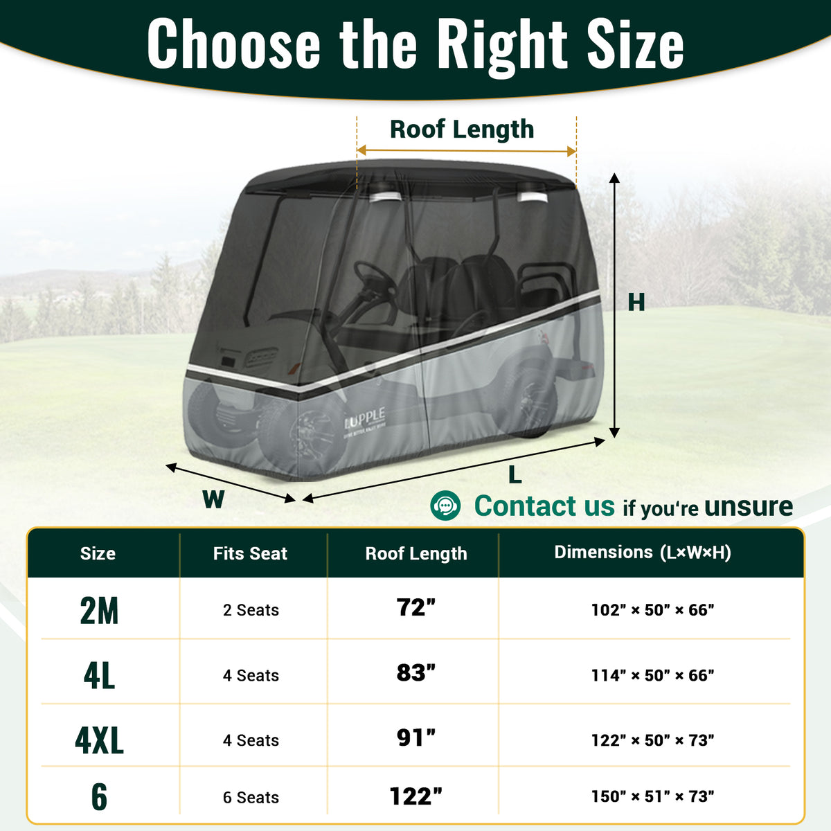 Golf Cart Cover for 2, 4 & 6 Passenger Carts, Waterproof Cover for Standard, XL, Lifted & Long Roofs