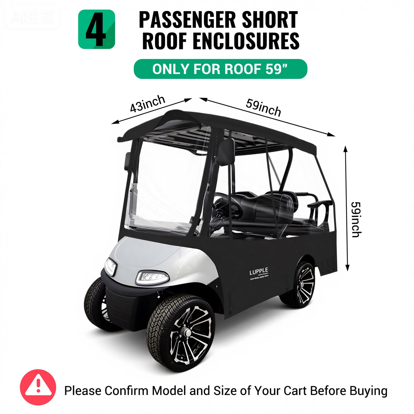 Universal 4-Passenger Golf Cart Winter Cover Short Roof 59in for Club Car/EZGO/Yamaha/Evolution, 600D+PVC, 4-Side Zip Doors