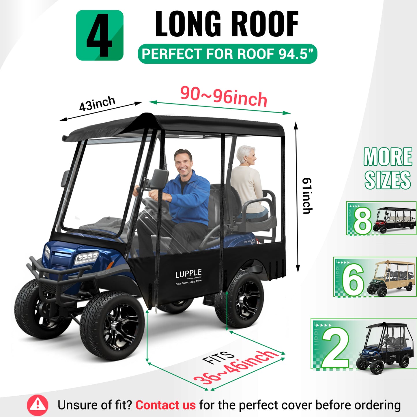 Universal 4 Passenger Golf Cart Enclosure Extended Roof 94.5"