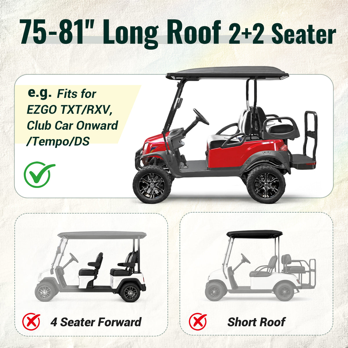 Universal 4 Passenger Golf Cart Enclosure for 75–81" Extended Roof, 2+2 Seat