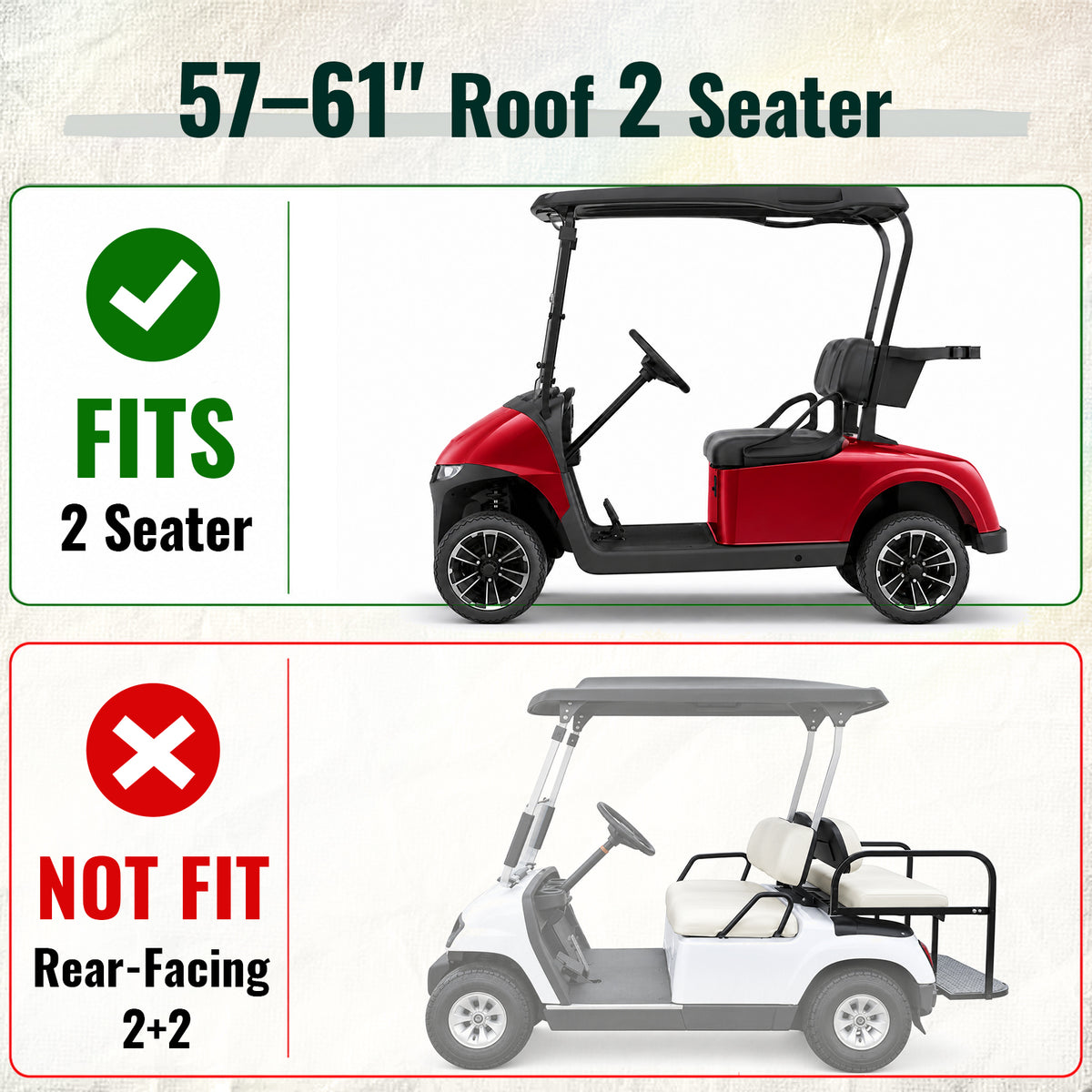 2 Passenger Golf Cart Enclosure for EZGO TXT/RXV, Fits 57–61" Short Roofs