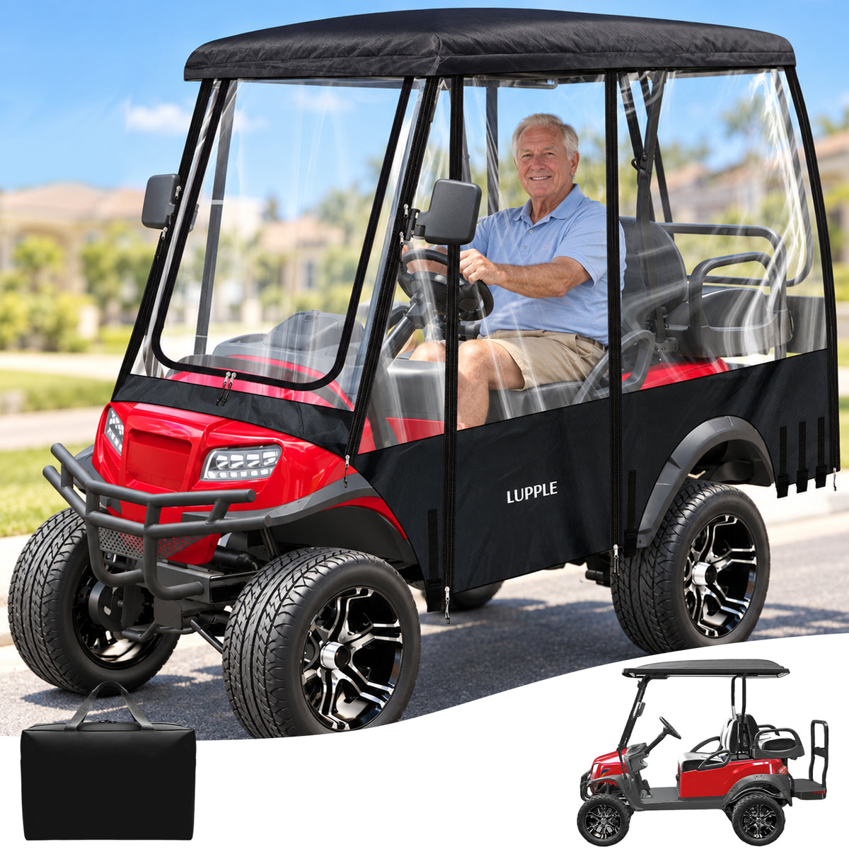 Universal 4 Passenger Golf Cart Enclosure for 75–81" Extended Roof, 2+2 Seat