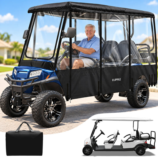 Universal 6 Passenger Golf Cart Enclosure for 114–122" Long Roof, 4+2 Seating