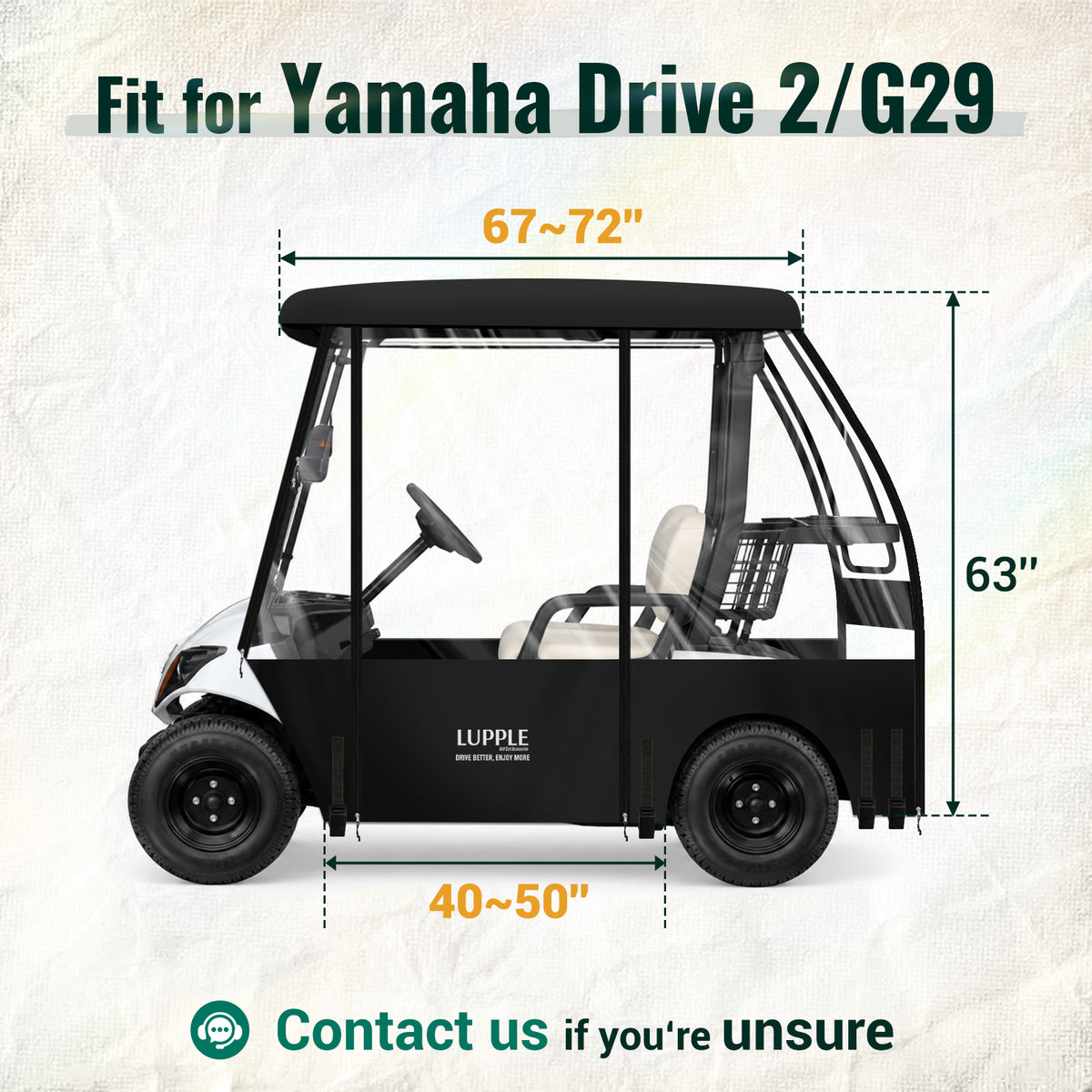 2 Passenger Golf Cart Enclosure Fit for Yamaha G29 & Drive2