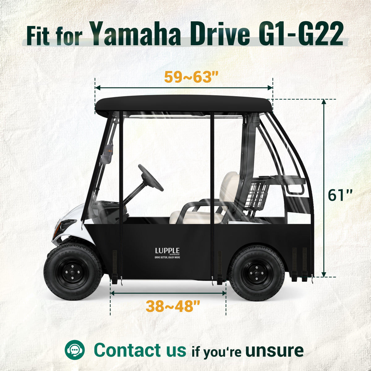 2 Passenger Golf Cart Enclosure for Yamaha G1, G2, G14, G16 & G22
