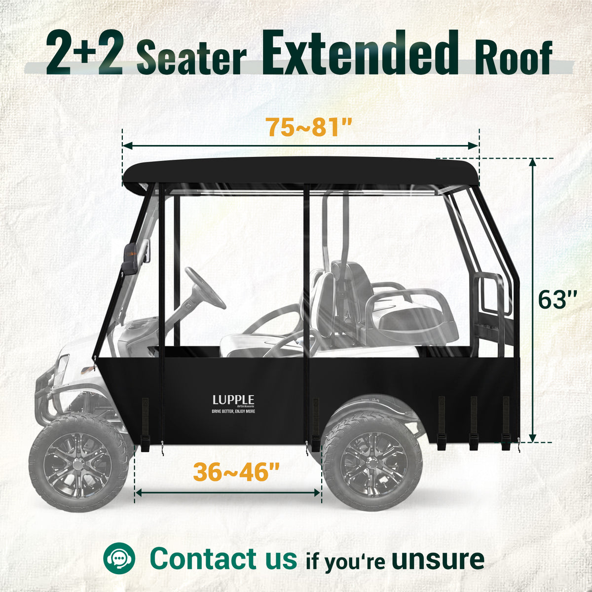 Universal 4 Passenger Golf Cart Enclosure for 75–81" Extended Roof, 2+2 Seat