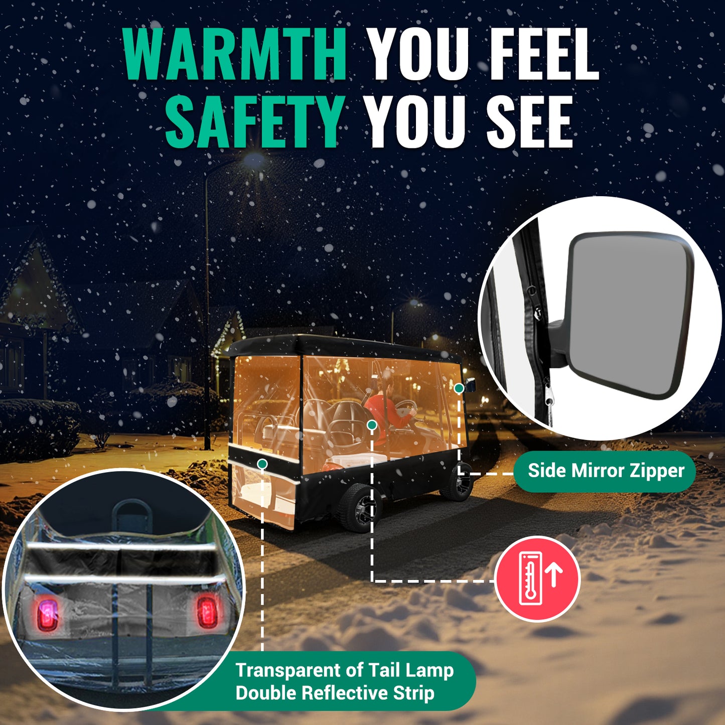 Universal 4-Passenger Golf Cart Enclosure, 78.7" Extended Roof for EZGO Yamaha Club Car Evolution, 600D+PVC, 4-side zips