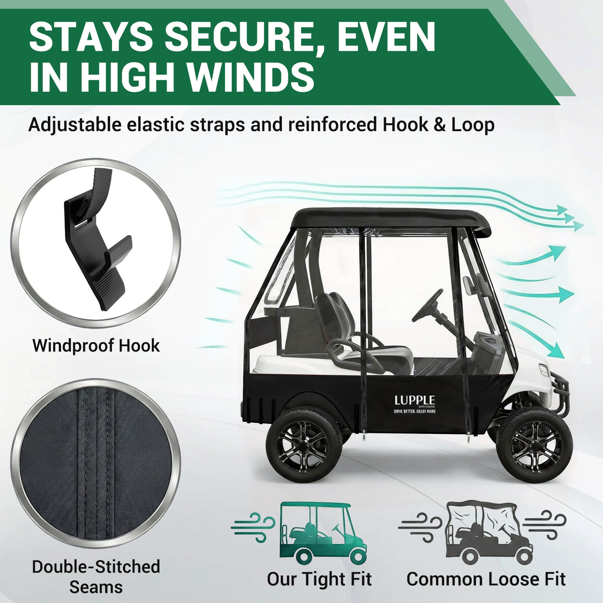 2 Passenger Golf Cart Enclosure Fit for Yamaha G29 & Drive2