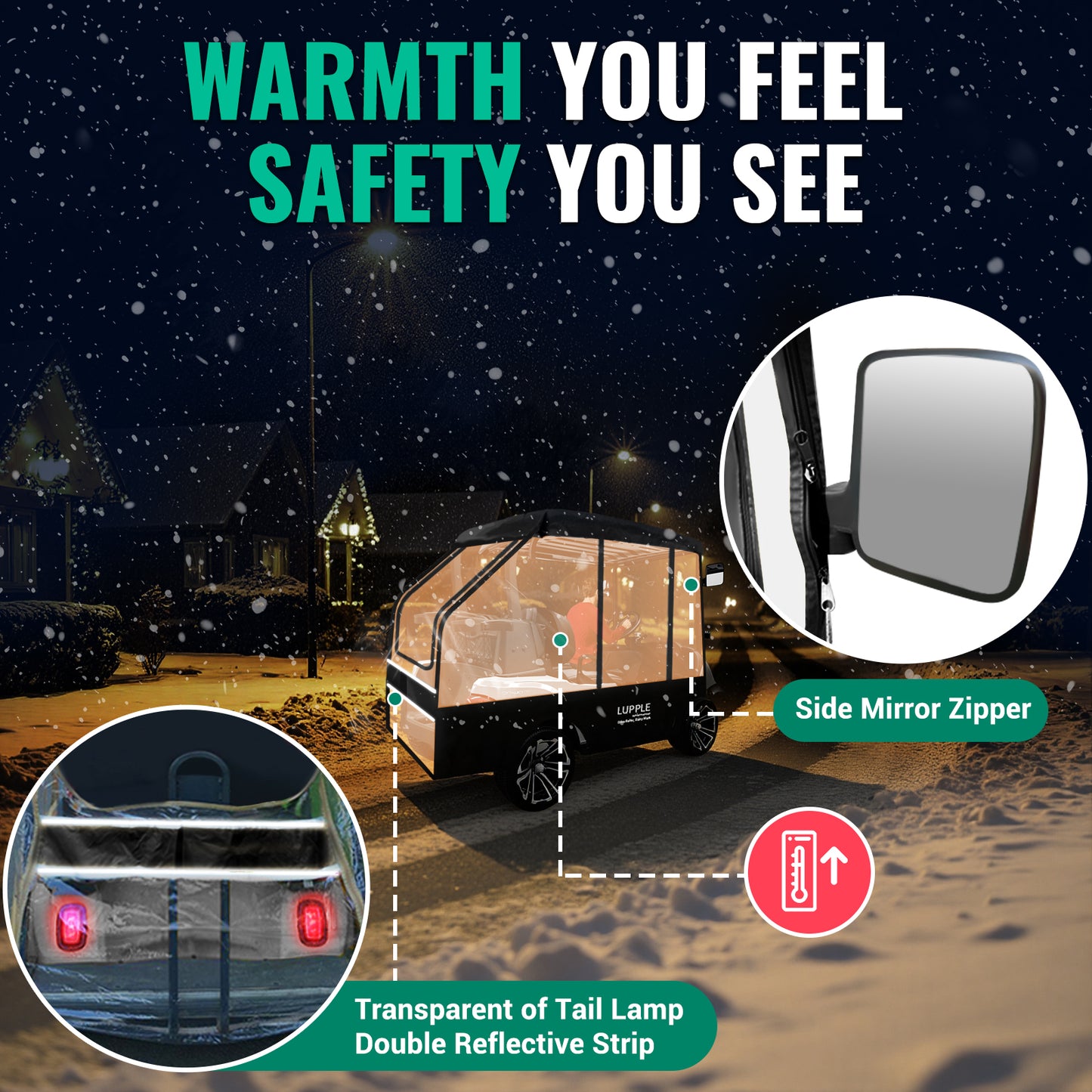 Universal 2-Passenger Golf Cart Enclosure Fits EZGO/Club Car/Yamaha/Evolution/ICON, 600D+PVC, 4-Side Zips