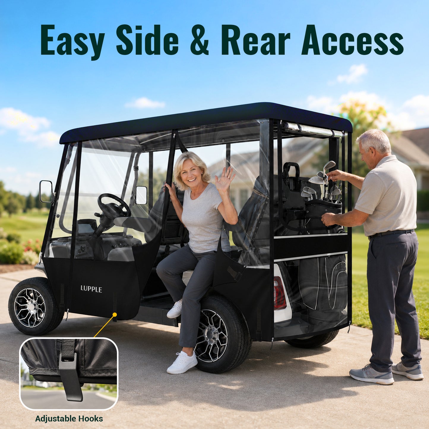 4 Passenger Golf Cart Enclosures for Evolution D5 Ranger & Maverick 4, Extended Roof Rain Cover