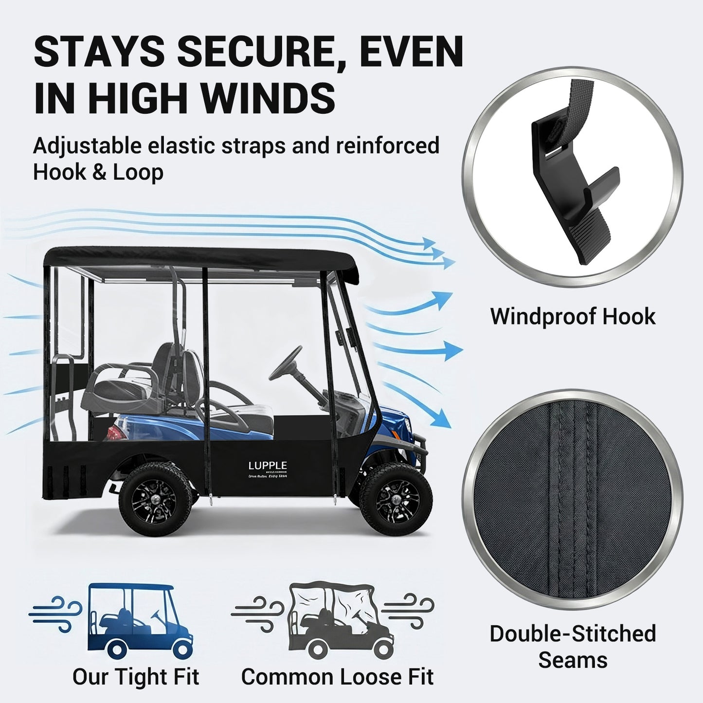 4 Passenger Golf Cart Enclosures for Evolution D5 Ranger/Maverick 2+2 Plus, for Evolution Classic/Forester 4 Plus