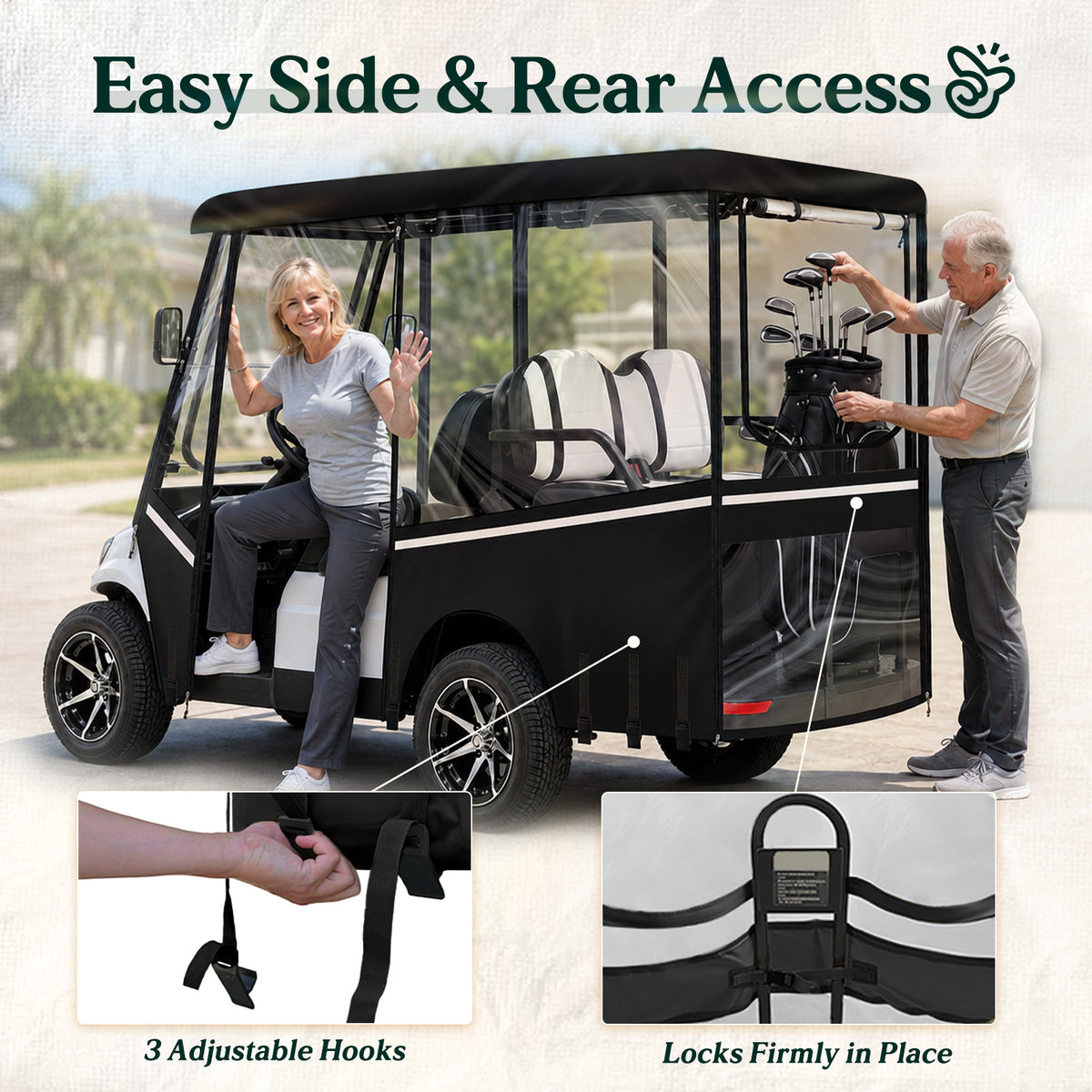 4 Passenger Golf Cart Enclosure for 83–88" Long Roof for Evolution & Icon, 2+2 Seat, Signature V-Shaped Design