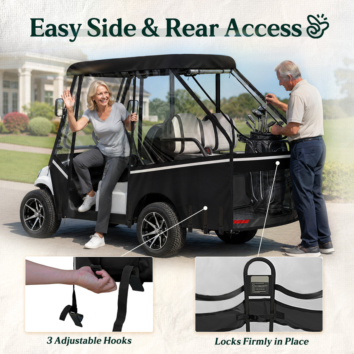 4 Passenger Golf Cart Enclosure for 57-61'' Short Roof, Fit for Club Car DS, Precedent, Onward, Tempo & EZGO TXT/RXV