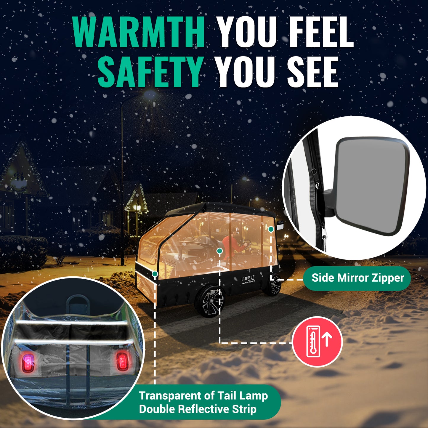 Universal 4-Passenger Golf Cart Winter Cover Short Roof 59in for Club Car/EZGO/Yamaha/Evolution, 600D+PVC, 4-Side Zip Doors