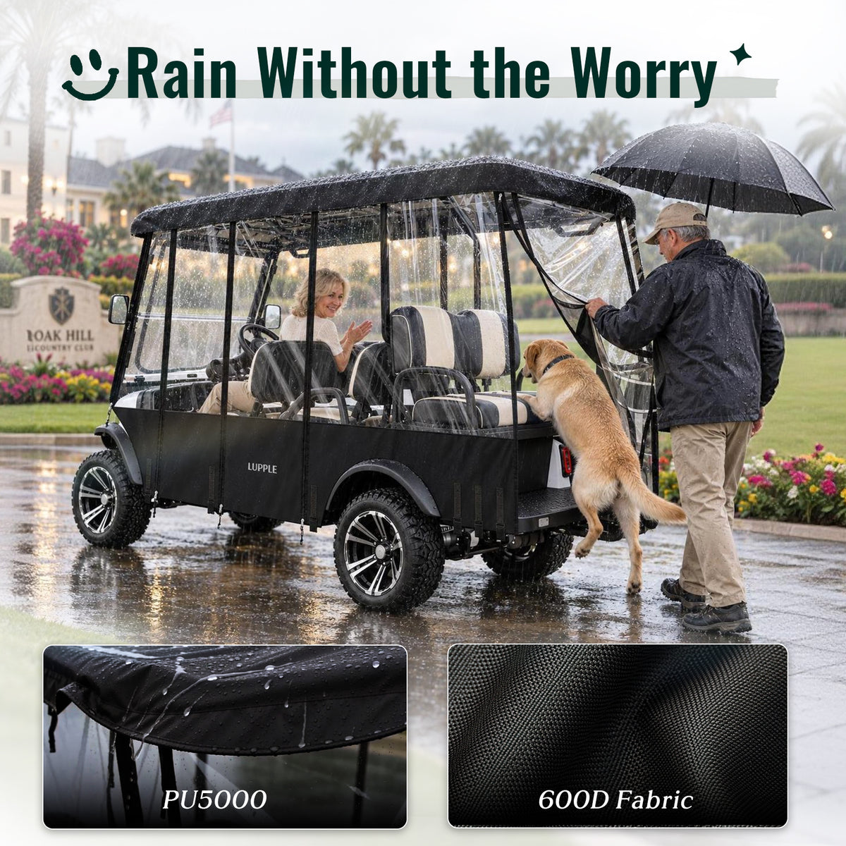 Universal 6 Passenger Golf Cart Enclosure for 114–122" Long Roof, 4+2 Seating