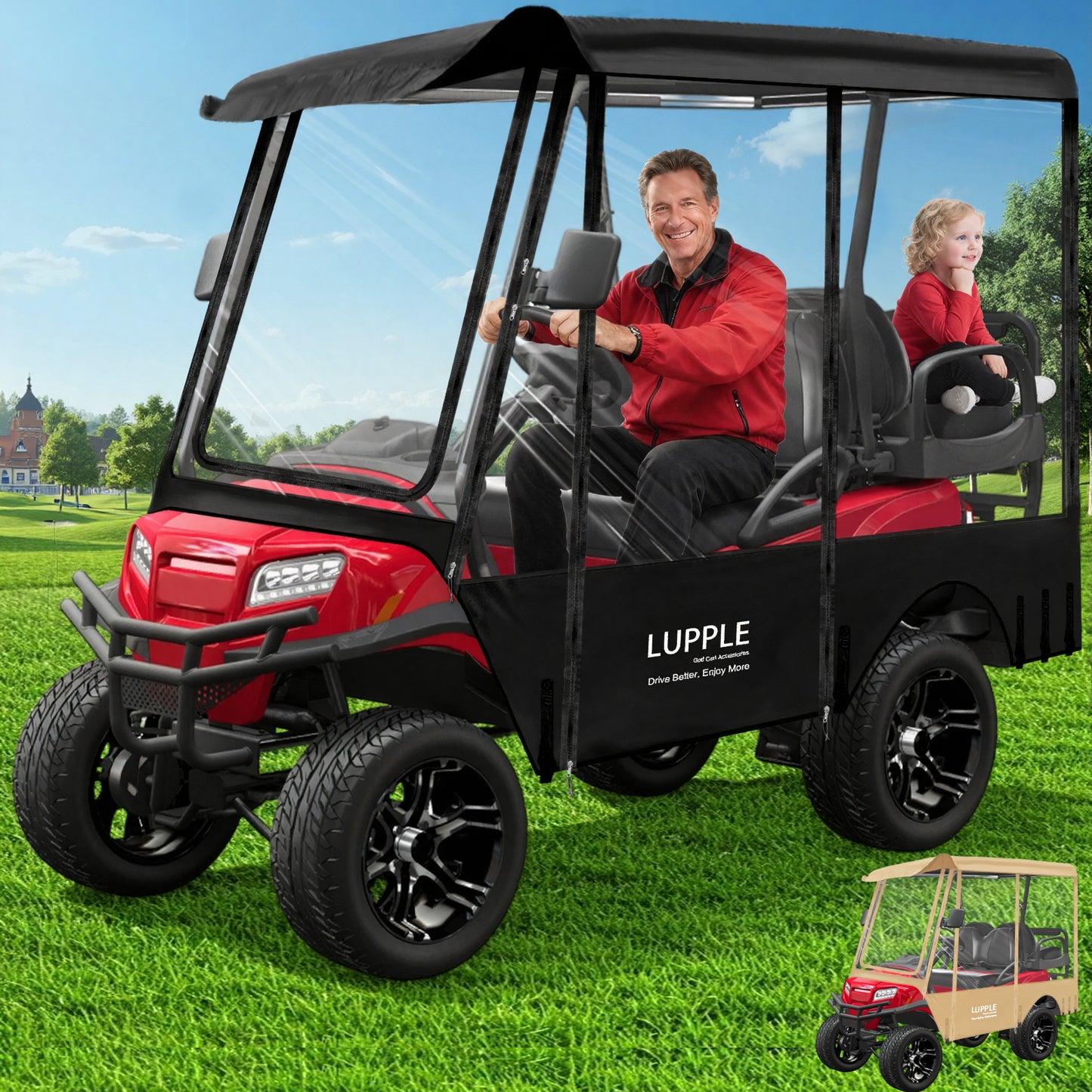 Universal 4-Passenger Golf Cart Enclosure, 78.7" Extended Roof for EZGO Yamaha Club Car Evolution, 600D+PVC, 4-side zips