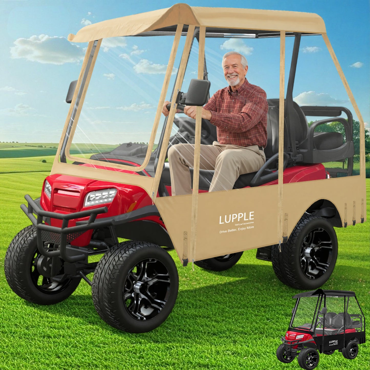 Universal 4-Passenger Golf Cart Winter Cover Short Roof 59in for Club Car/EZGO/Yamaha/Evolution, 600D+PVC, 4-Side Zip Doors