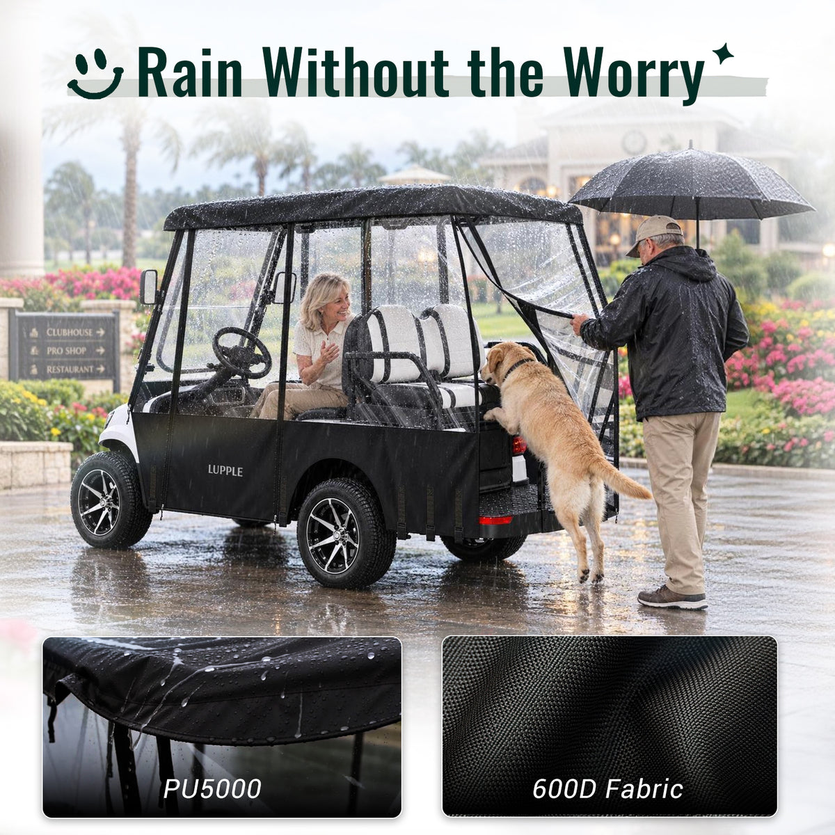 Universal 4 Passenger Golf Cart Enclosure for 75–81" Extended Roof, 2+2 Seat