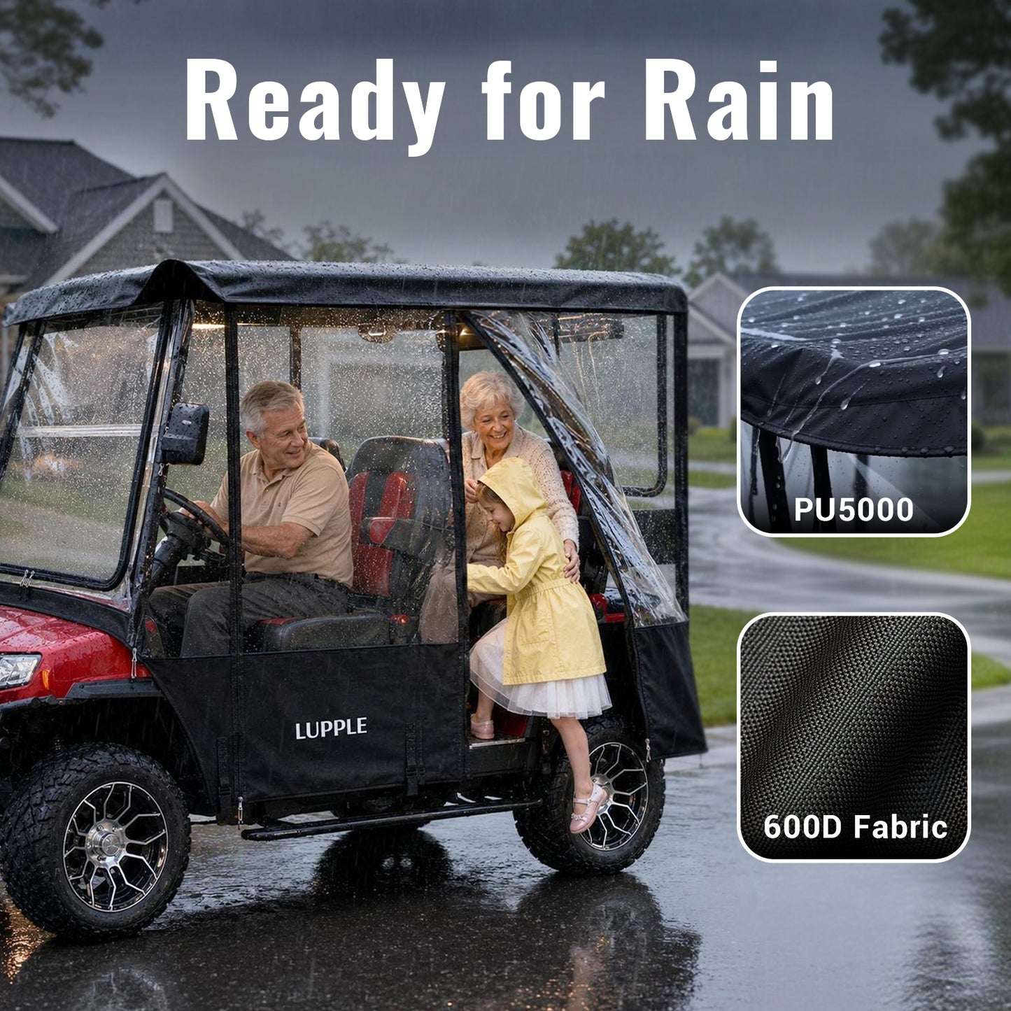 4 Passenger Golf Cart Enclosures for Evolution D5 Ranger & Maverick 4, Extended Roof Rain Cover