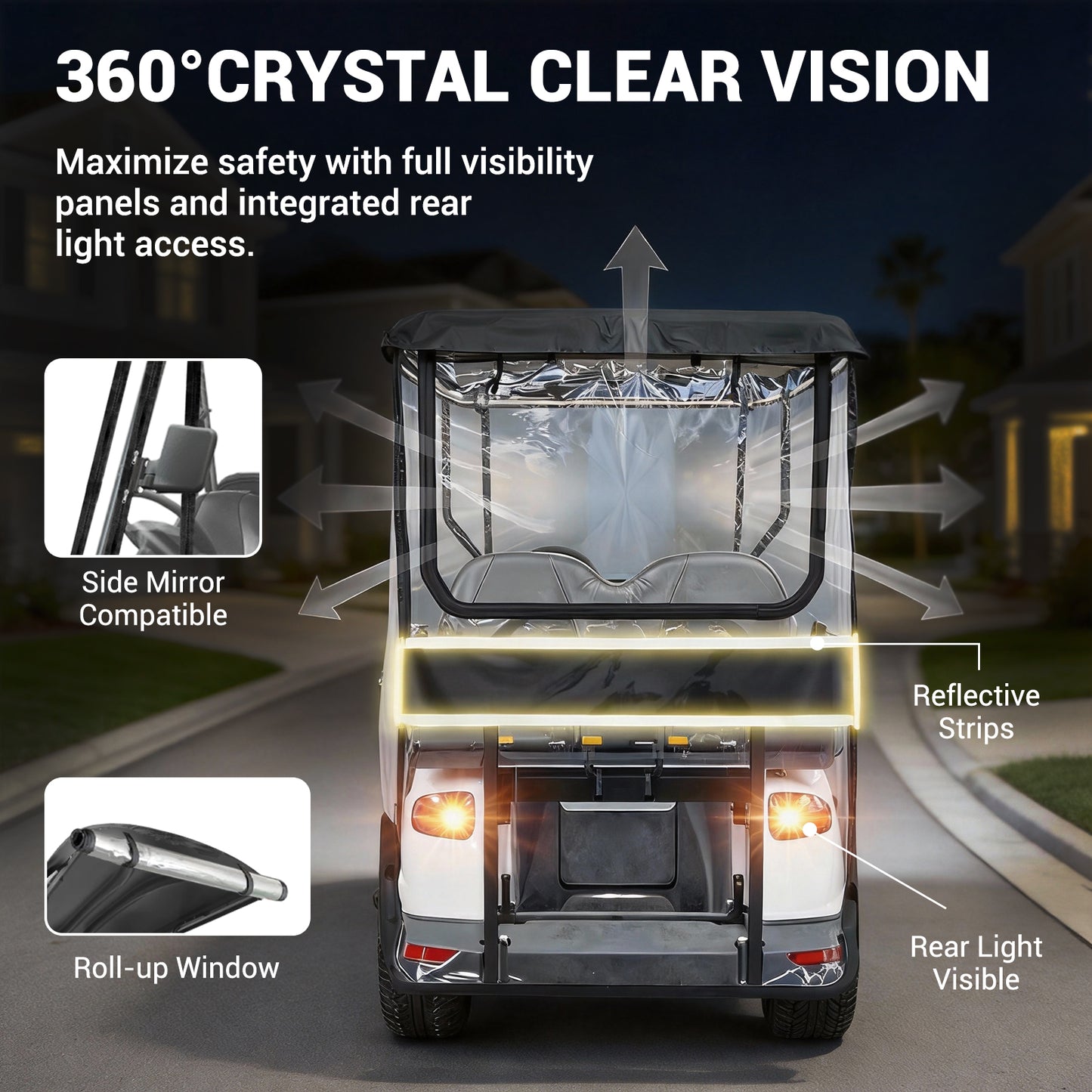 6 Passenger Golf Cart Enclosure for ICON i60 i60L G60 G60L, 4+2 Seater Rain Cover for Extended Long Roof