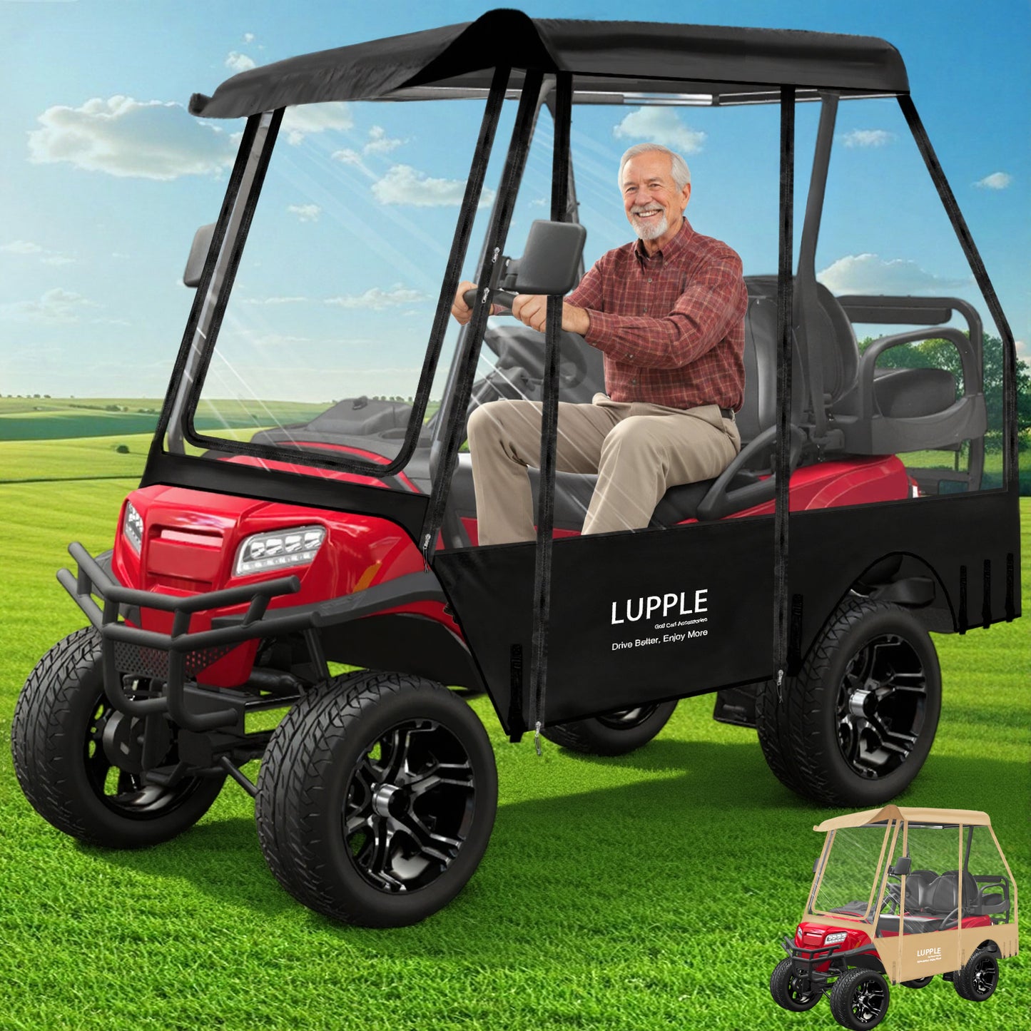 Universal 4-Passenger Golf Cart Winter Cover Short Roof 59in for Club Car/EZGO/Yamaha/Evolution, 600D+PVC, 4-Side Zip Doors