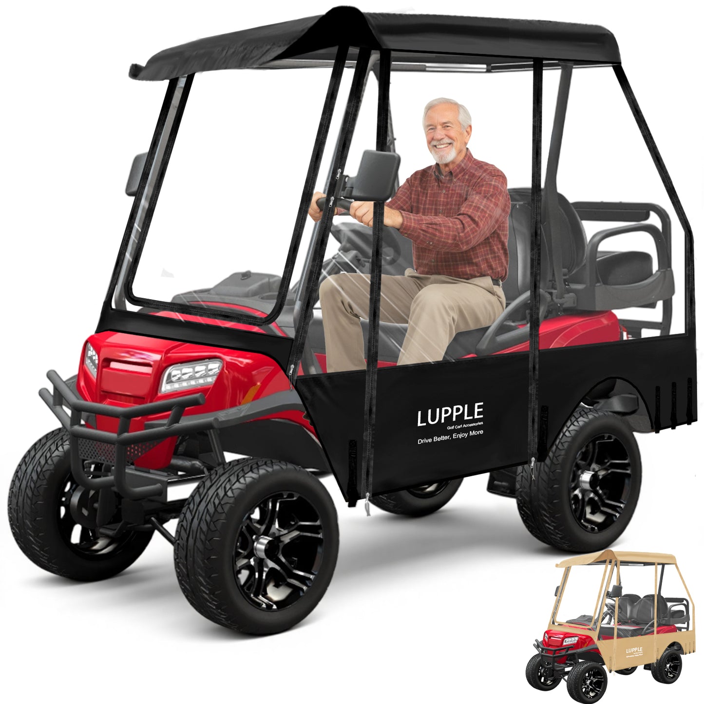 Universal 4-Passenger Golf Cart Winter Cover Short Roof 59in for Club Car/EZGO/Yamaha/Evolution, 600D+PVC, 4-Side Zip Doors