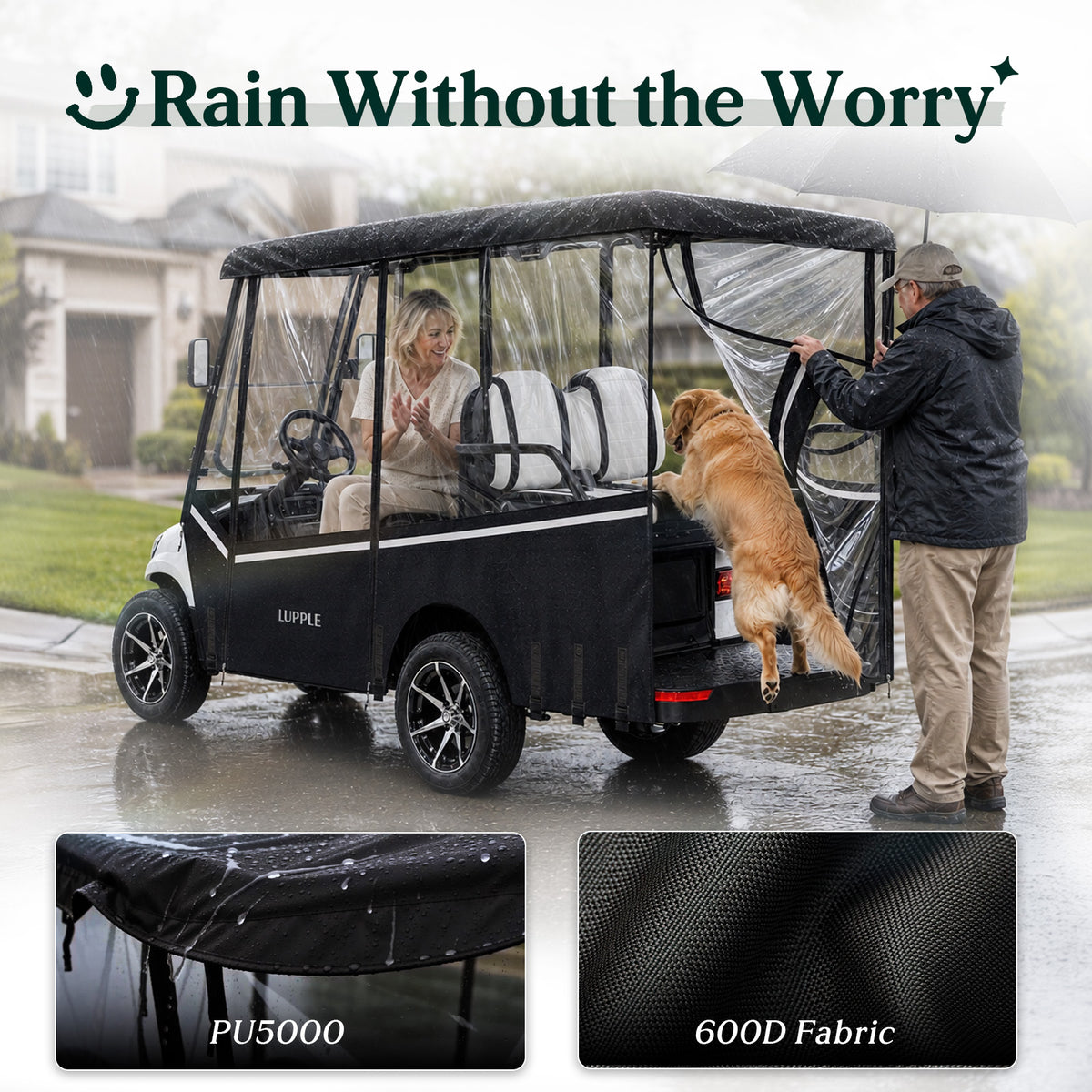 4 Passenger Golf Cart Enclosure for 83–88" Long Roof for Evolution & Icon, 2+2 Seat, Signature V-Shaped Design