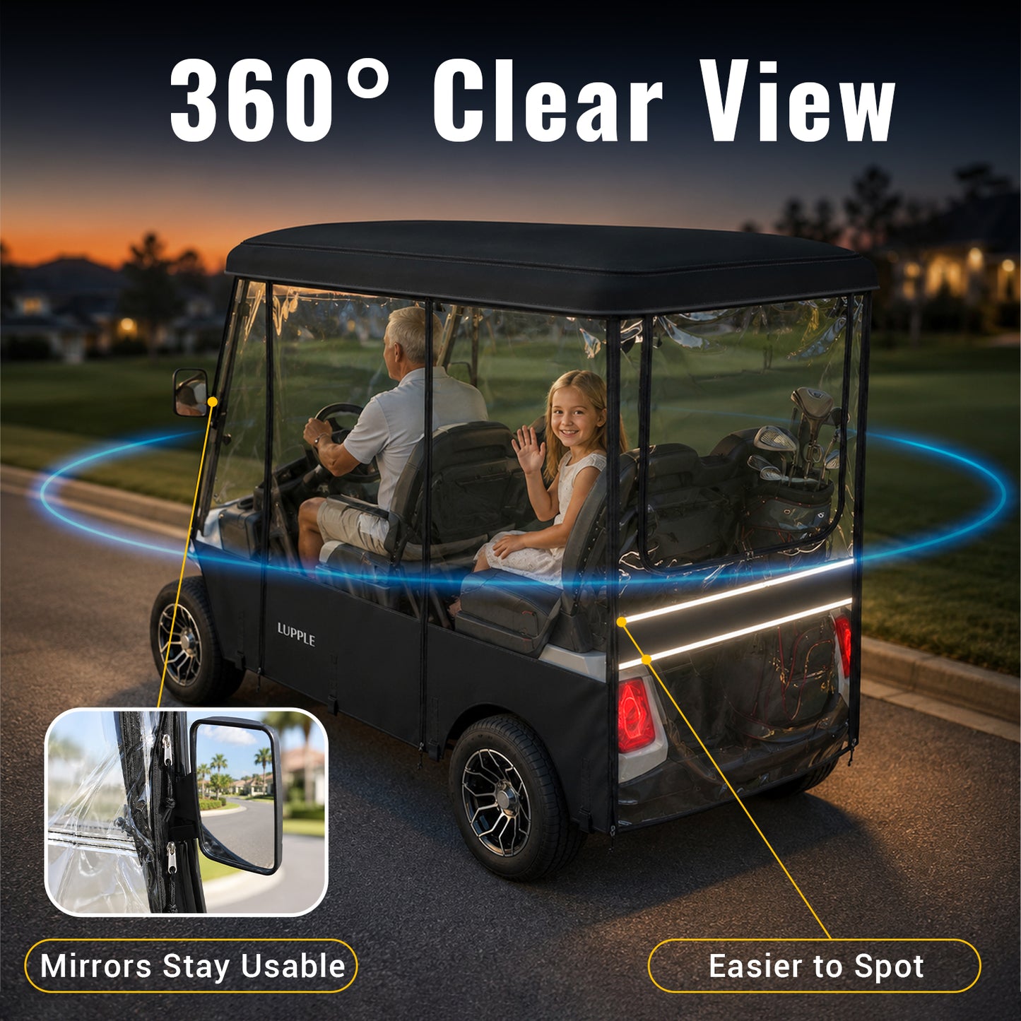 4 Passenger Golf Cart Enclosures for Evolution D5 Ranger & Maverick 4, Extended Roof Rain Cover