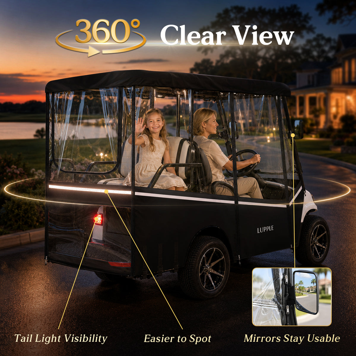 4 Passenger Golf Cart Enclosure for 83–88" Long Roof for Evolution & Icon, 2+2 Seat, Signature V-Shaped Design
