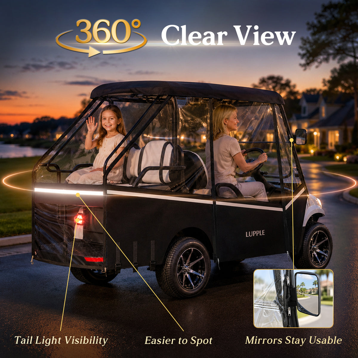 4 Passenger Golf Cart Enclosure for 57-61'' Short Roof, Fit for Club Car DS, Precedent, Onward, Tempo & EZGO TXT/RXV