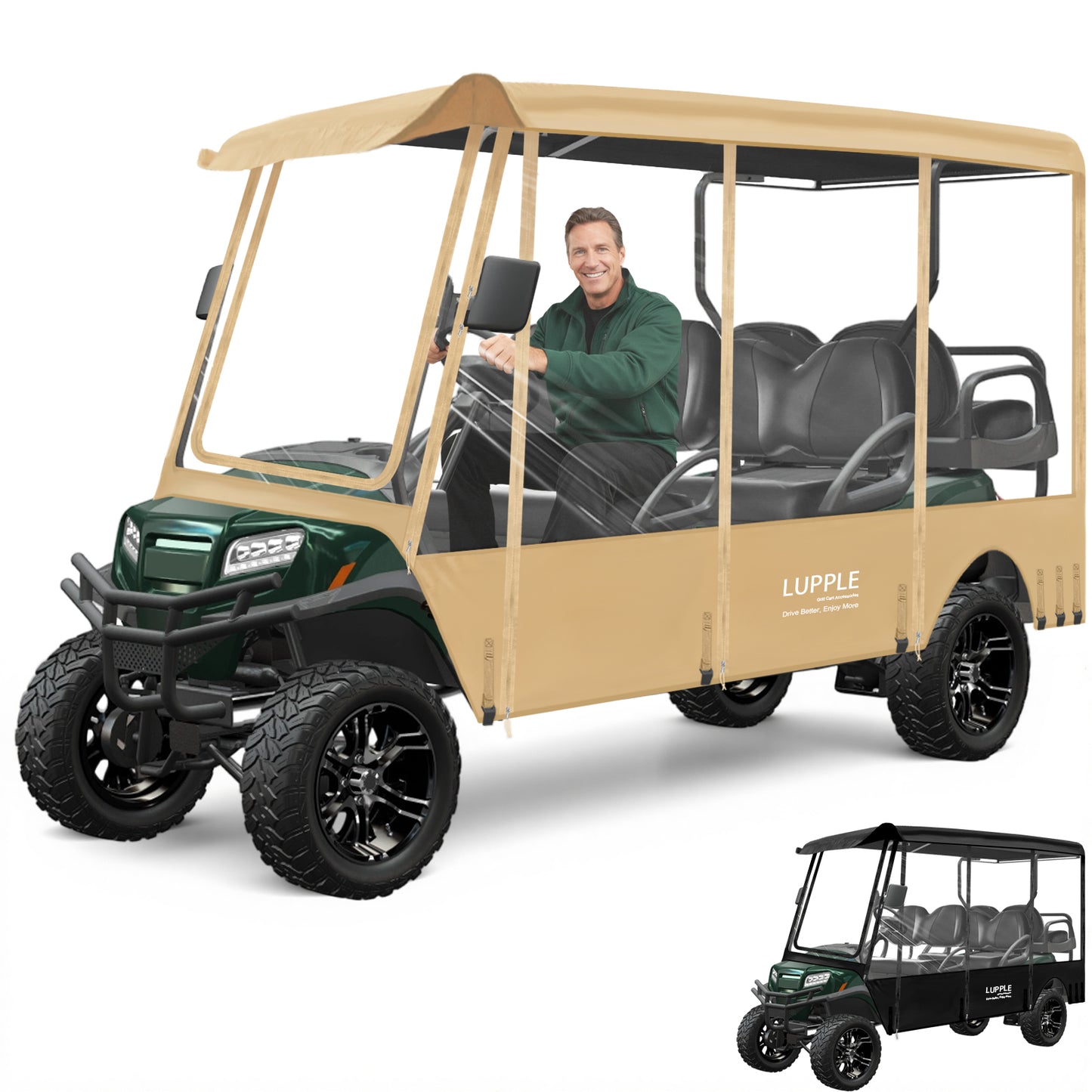 EZGO 6-Passenger Enclosure for Express S6/L6 (116in Roof), 600D+PVC, 4-Side Zip Doors