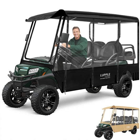 EZGO 6-Passenger Enclosure for Express S6/L6 (116in Roof), 600D+PVC, 4-Side Zip Doors