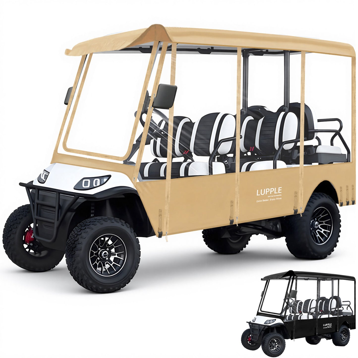 6 Passenger Golf Cart Enclosure for ICON i60 i60L G60 G60L, 4+2 Seater Rain Cover for Extended Long Roof