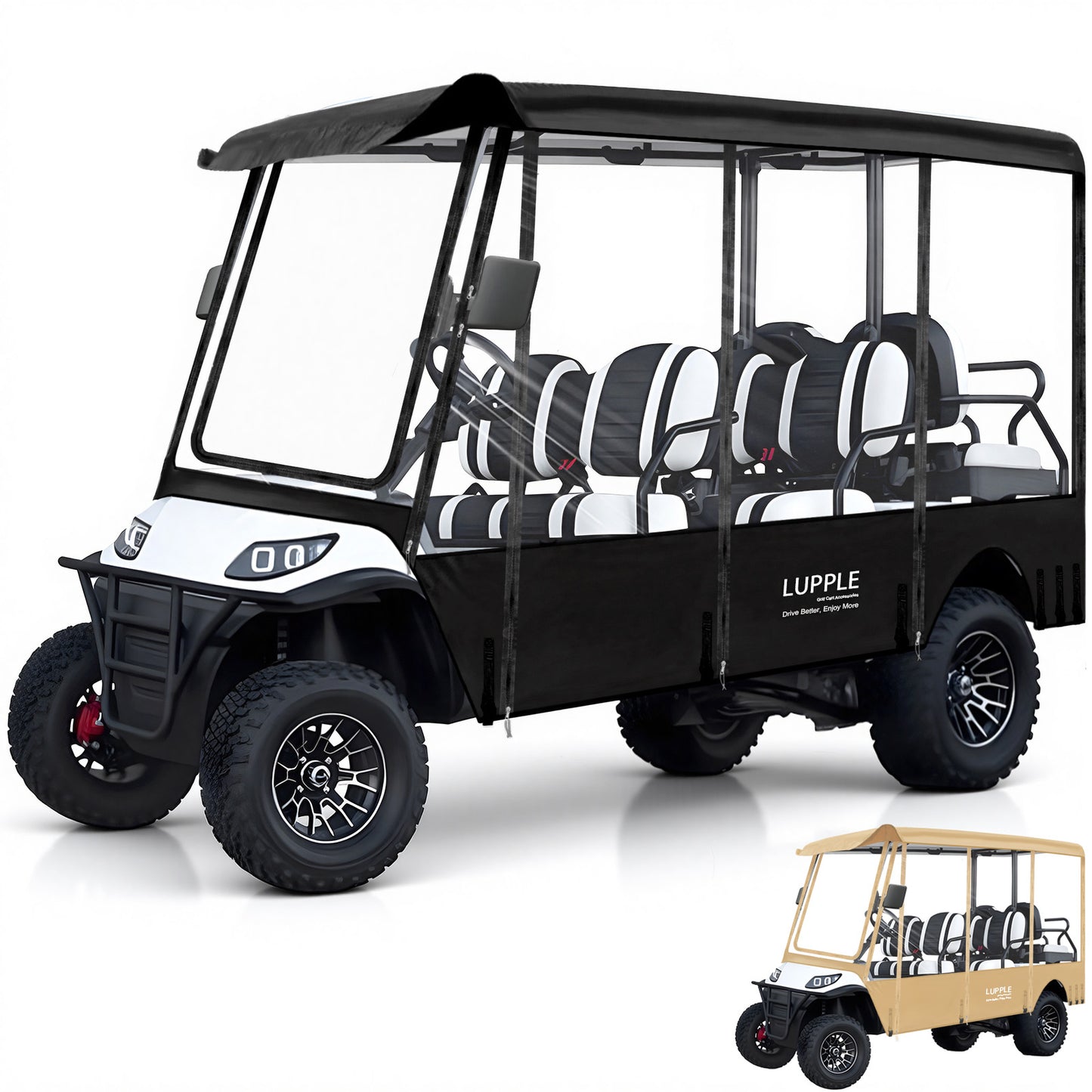 6 Passenger Golf Cart Enclosure for ICON i60 i60L G60 G60L, 4+2 Seater Rain Cover for Extended Long Roof