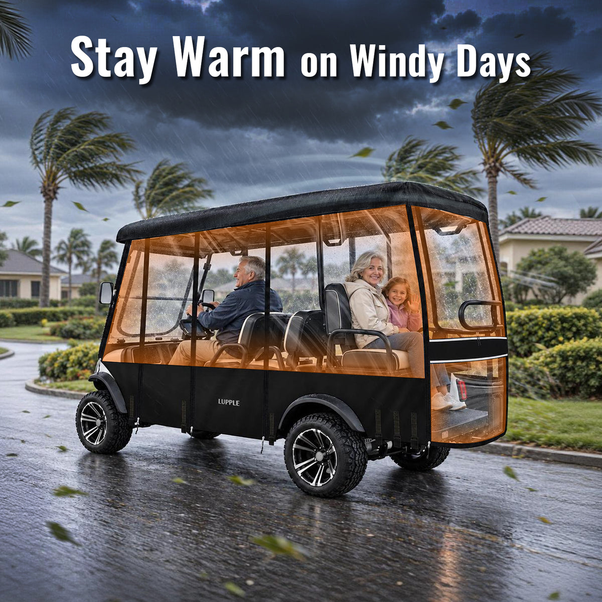 Universal 6 Passenger Golf Cart Enclosure for 114–122" Long Roof, 4+2 Seating