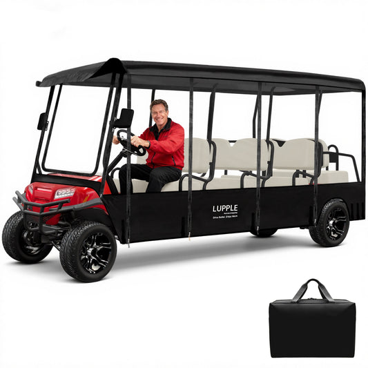 8-Passenger Golf Cart Enclosure 140–142" Roofs for Club Car/EZGO/Yamaha, 600D Oxford, 4-Side Zip Doors