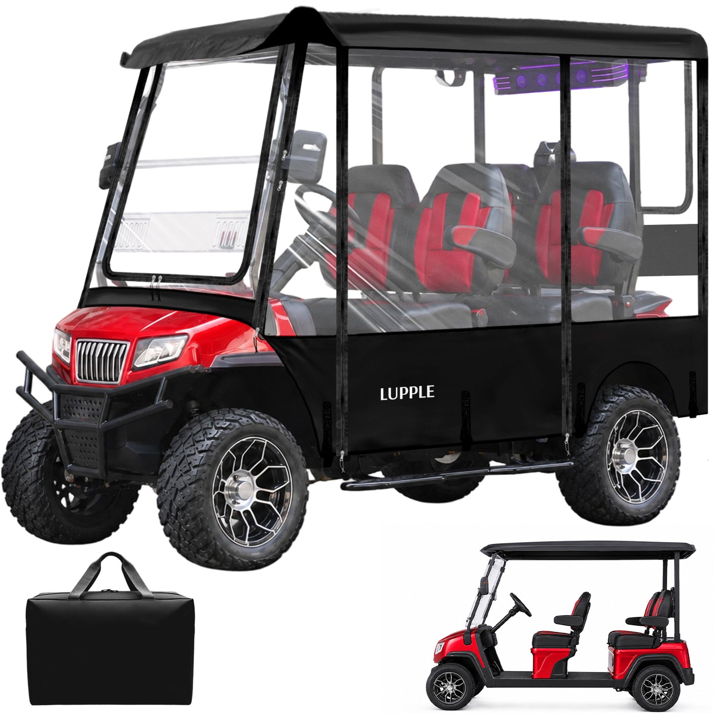 4 Passenger Golf Cart Enclosures for Evolution D5 Ranger & Maverick 4, Extended Roof Rain Cover