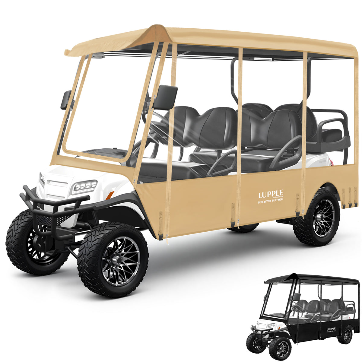 Universal 6 Passenger Golf Cart Enclosure for 114–122" Long Roof, 4+2 Seating