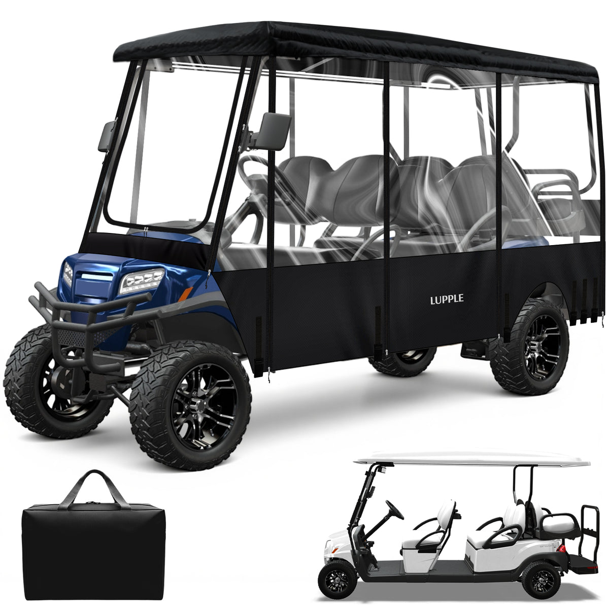 Universal 6 Passenger Golf Cart Enclosure for 114–122" Long Roof, 4+2 Seating