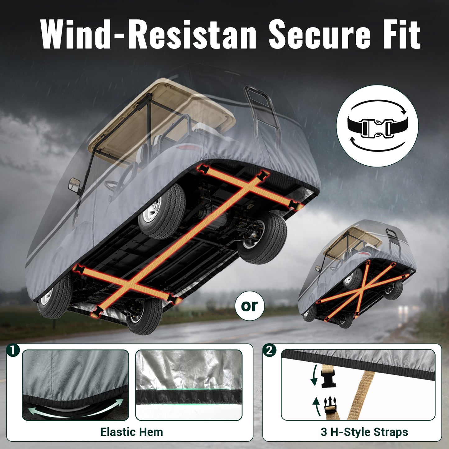 4 Passenger Golf Cart Cover for Club Car Onward Tempo EZGO TXT RXV Yamaha G29, 2+2 Weather Cover for 78"-84" Roofs