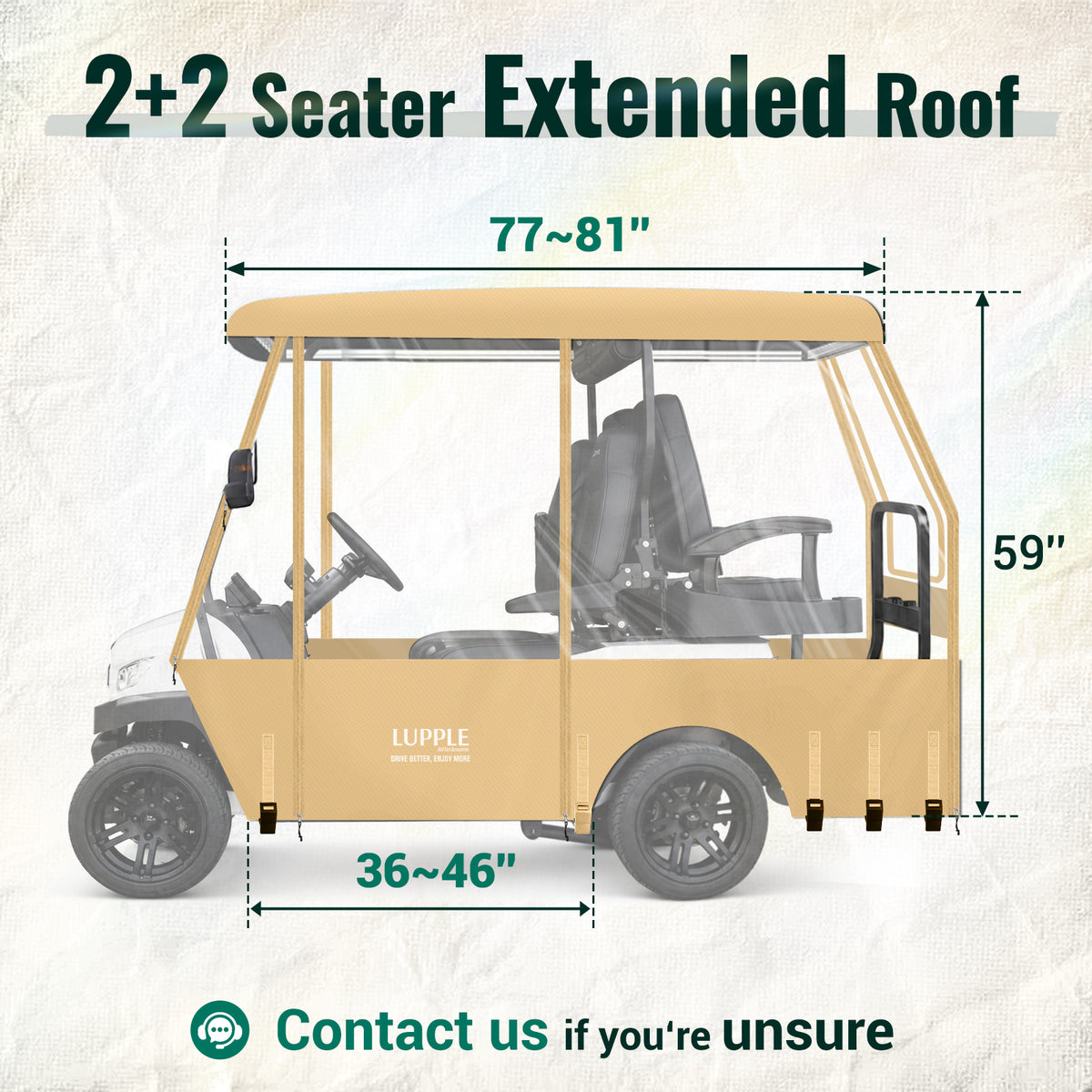 Side-view roof measurement diagram for the khaki enclosure.