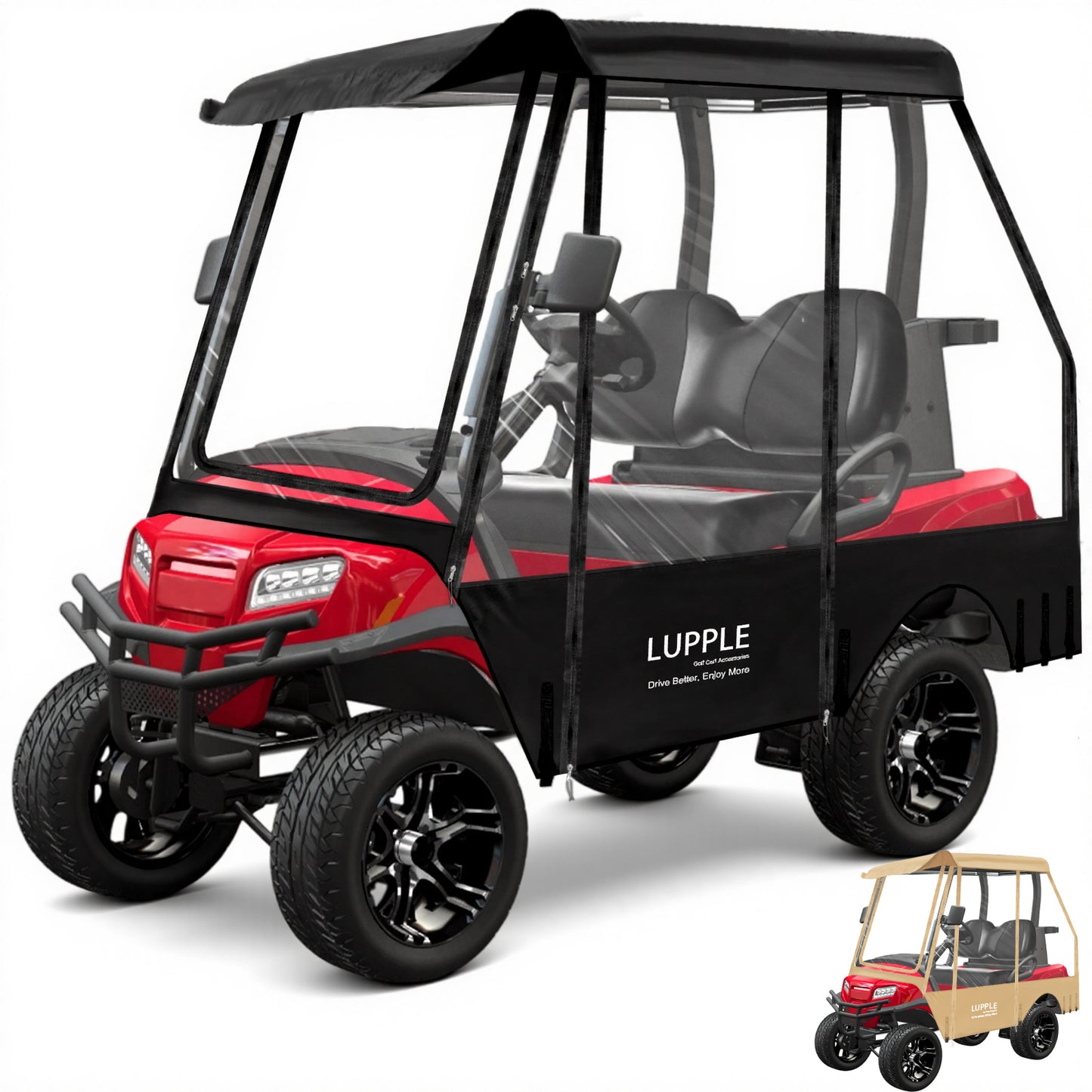 Universal 2-Passenger Golf Cart Enclosure Fits EZGO/Club Car/Yamaha/Evolution/ICON, 600D+PVC, 4-Side Zips