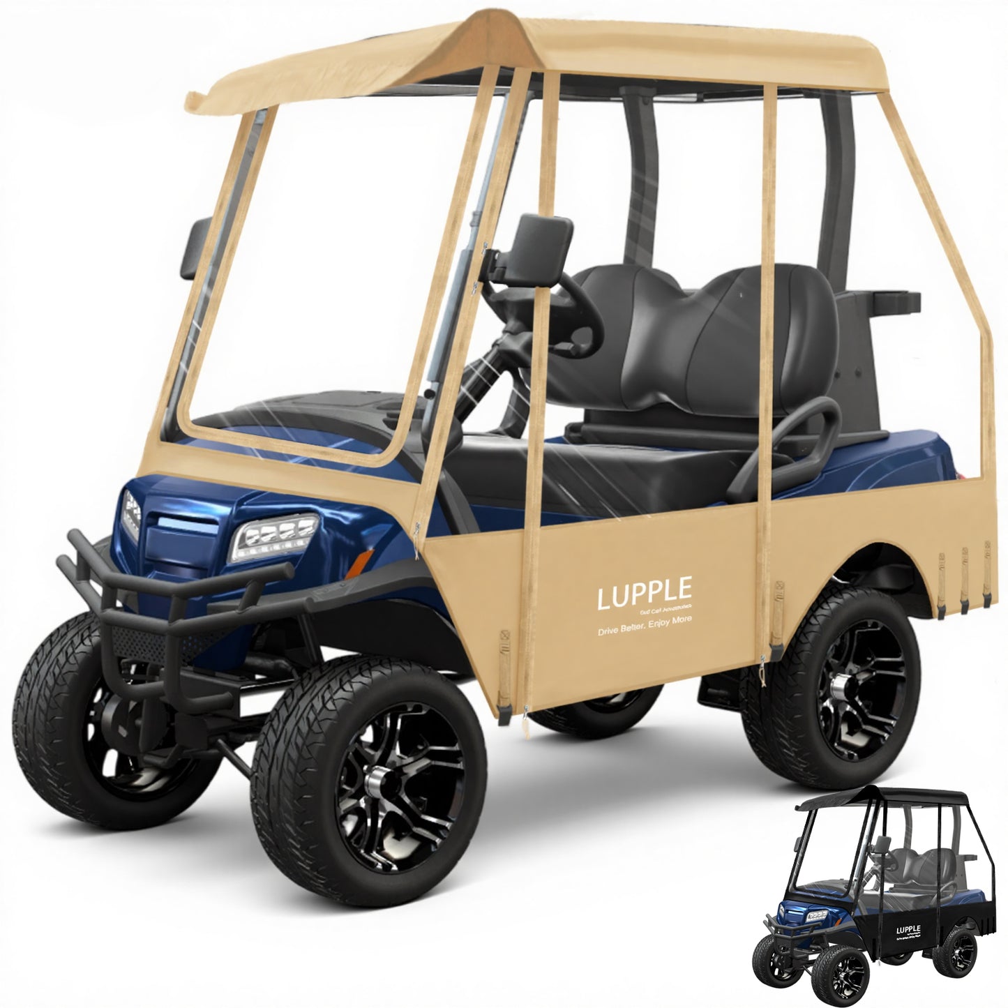 2 Passenger Golf Cart Enclosure for EZGO TXT/RXV, Fits 57–61" Roofs, 600D+PVC, Extended Rear Space, 4-Side Zip Doors