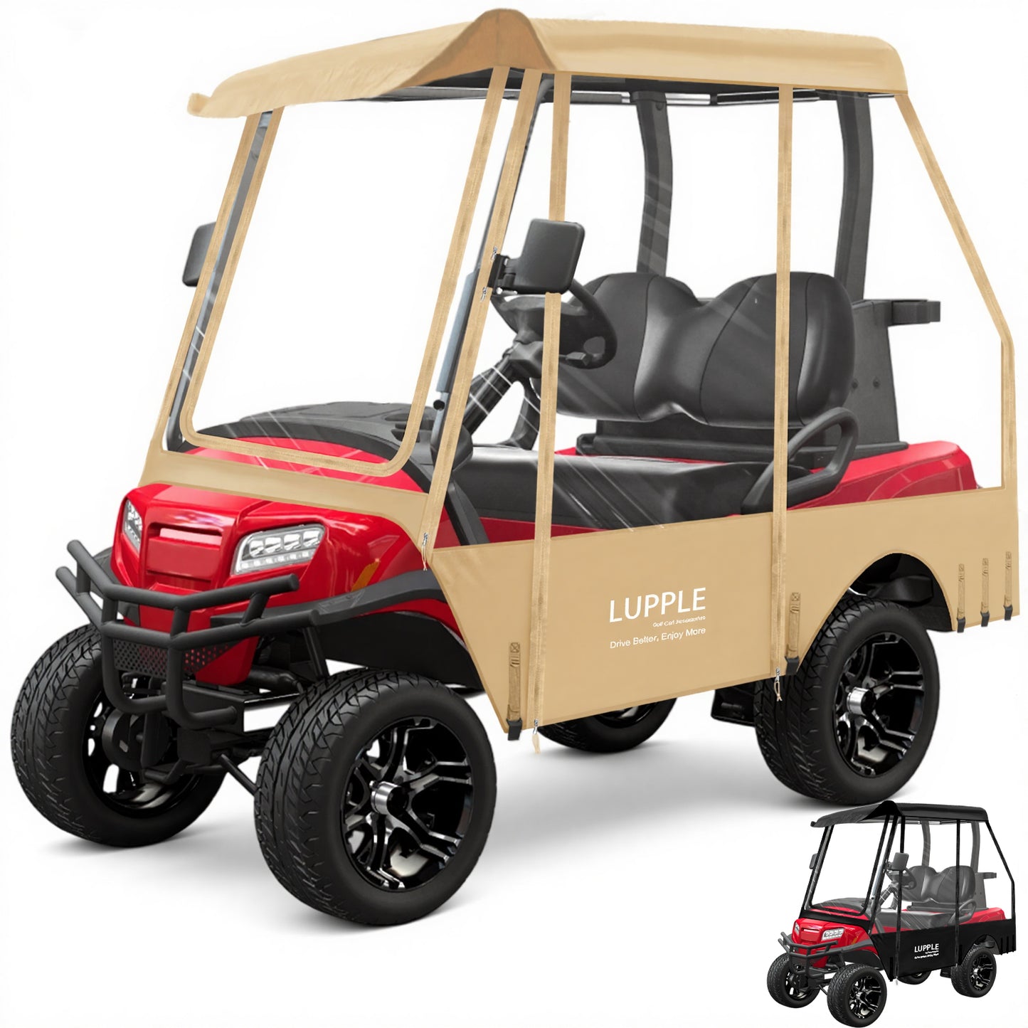 Universal 2-Passenger Golf Cart Enclosure Fits EZGO/Club Car/Yamaha/Evolution/ICON, 600D+PVC, 4-Side Zips