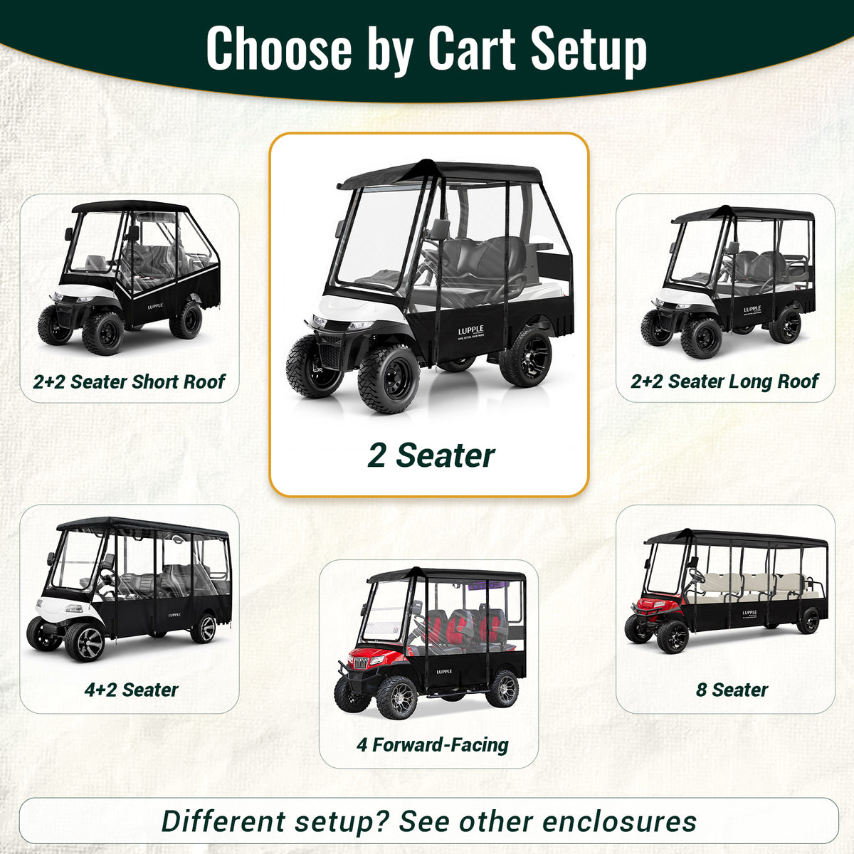 2 Passenger Golf Cart Enclosure for Yamaha G1, G2, G14, G16 & G22